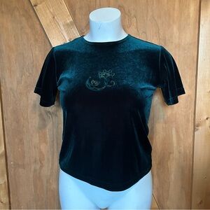 Erin London Teal Green Crushed Velvet Stretch Top Size Small Y2K Vibes Soft Goth
